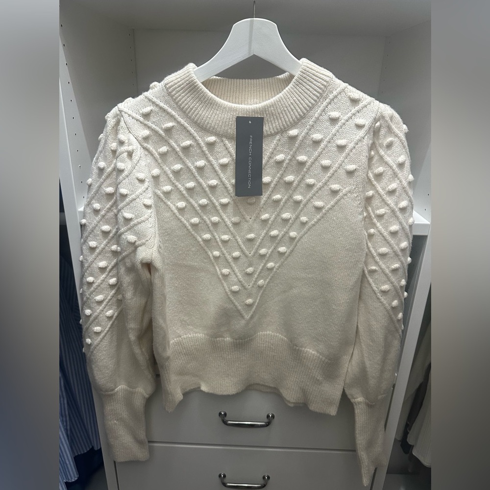 French Connection - Mozart cropped bobble knit jumper - Cream - Size L